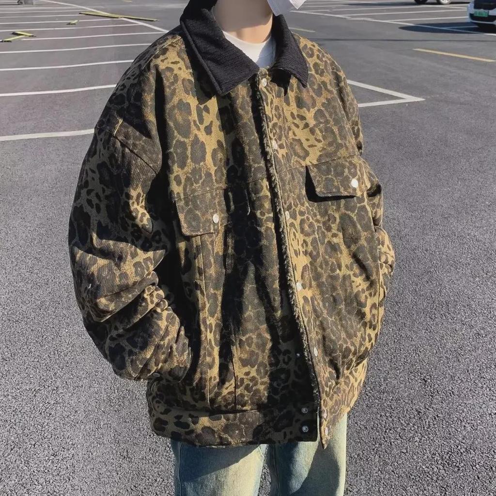 Мужская двусторонняя куртка из хлопка с леопардовым принтом 2023 года — модное зимнее пальто в стиле ретро в европейском и американском стиле