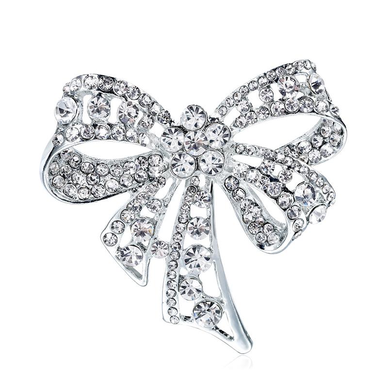 Clear Rhinestone Bow Style Brooches Pin Elegant Accessory for Women Wedding Party Decoraion Jewelry Brooch
