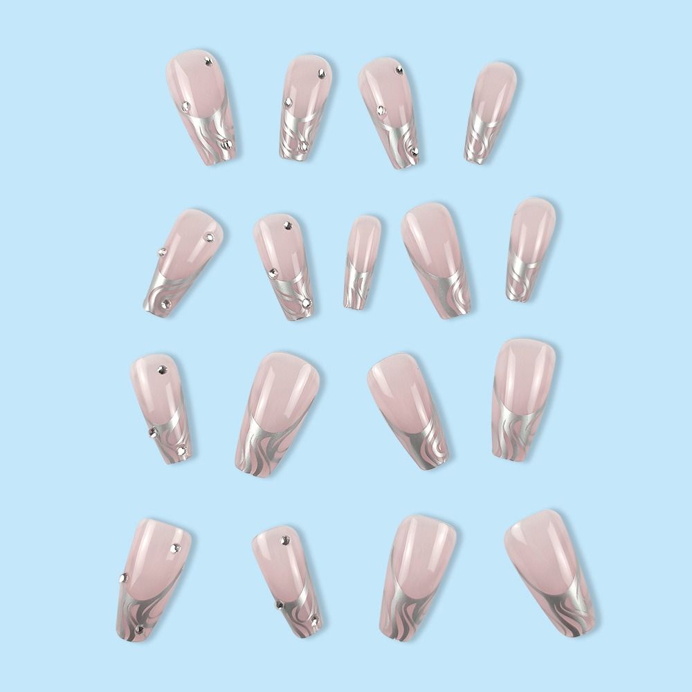 Длинные французские накладные ногти с квадратной головкой, съемные накладные ногти балерины для женщин