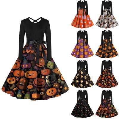 Женский повседневный пуловер с круглым вырезом и принтом, платье с высокой талией и длинными рукавами