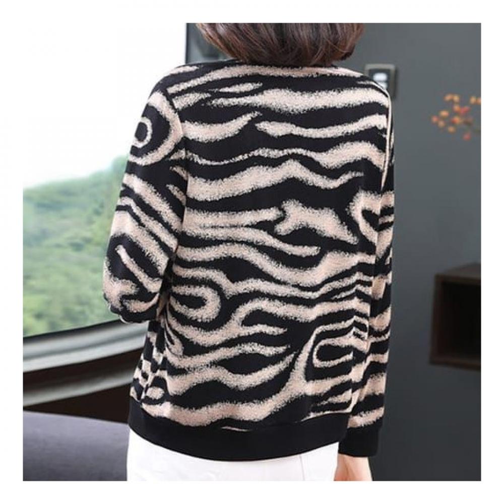 Navava Women S VinTage Zebra PaTTern Collar Long Sleeve T ShirT nT1947
