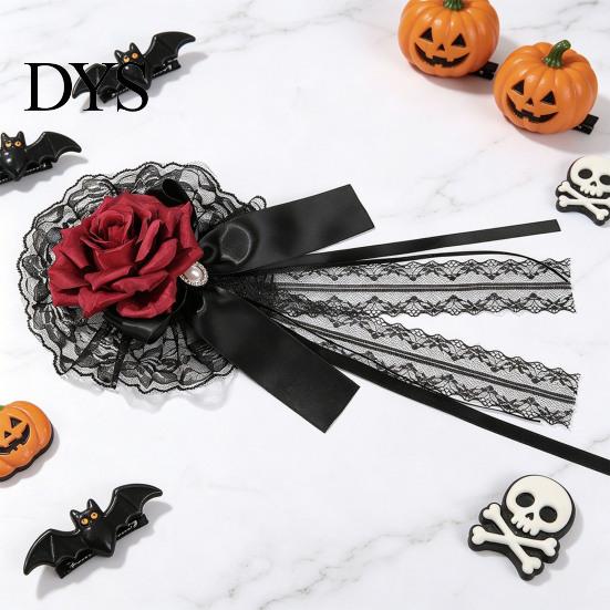 Theme Party Hair Decorations Rose Bow Clip, Lace Pearl Hairpin, Lolita Gothic Bowknot Alternative Style Clips Hairpin for Women Bride Cosplay Wedding