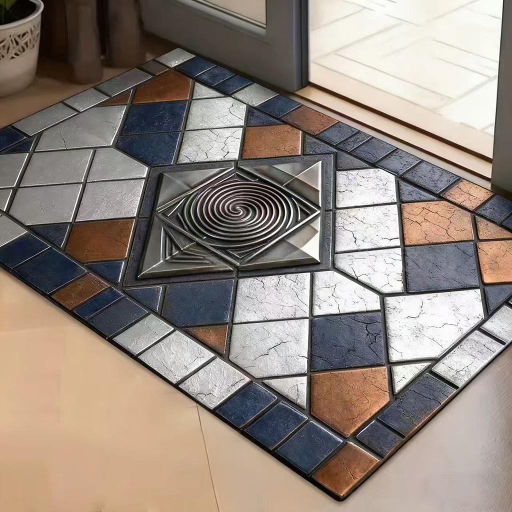 Nordic Style Tile Pattern Doormat, Neutral Beige Grey Geometric Non-Slip Entryway Rug Floor Mats Welcome Mat Home Door Mat