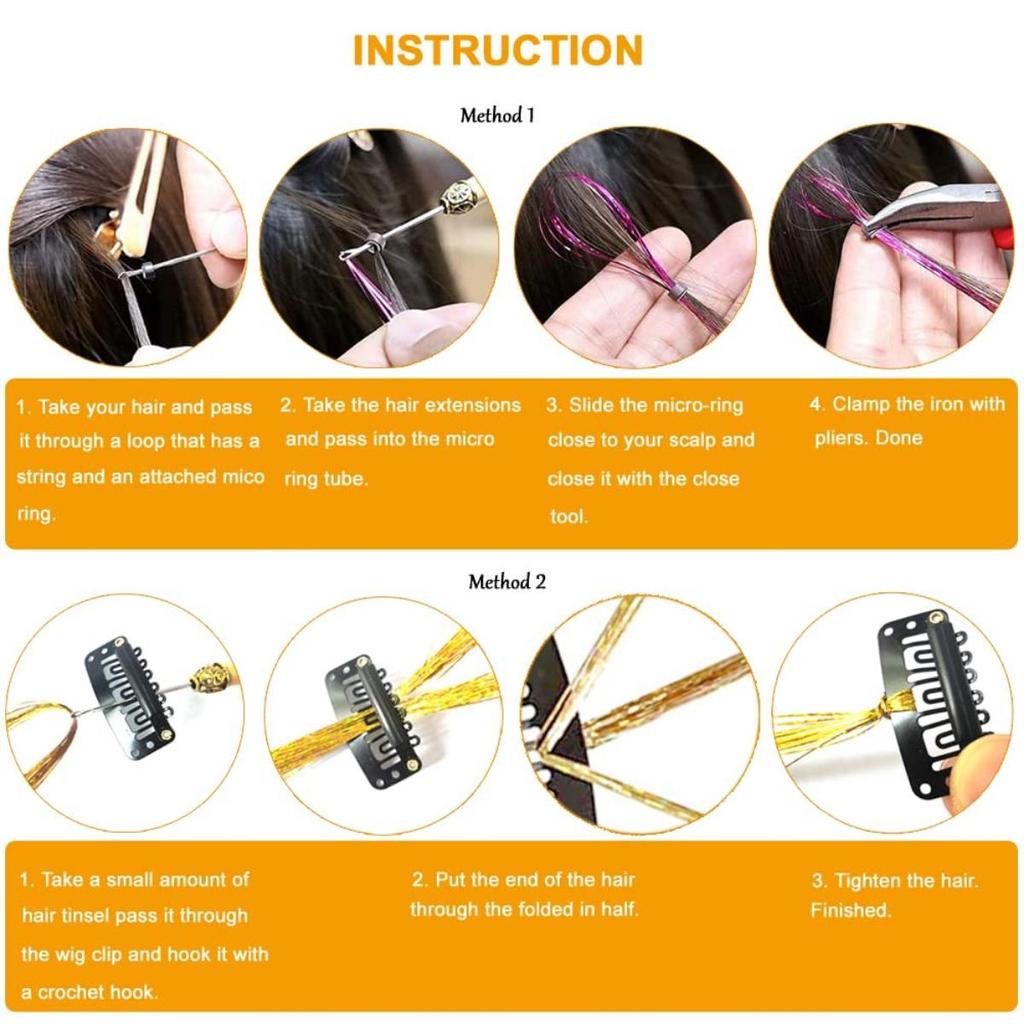 Набор мишуры для волос с инструментами Мишура для волос Термостойкий набор мишуры для волос феи Наращивание волос 47 дюймов 1100 прядей Блестящая мишура