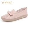 Весенне-летняя женская обувь из натуральной кожи с мягкой подошвой и открытыми отверстиями, удобная нескользящая обувь для беременных на плоской подошве с бантом