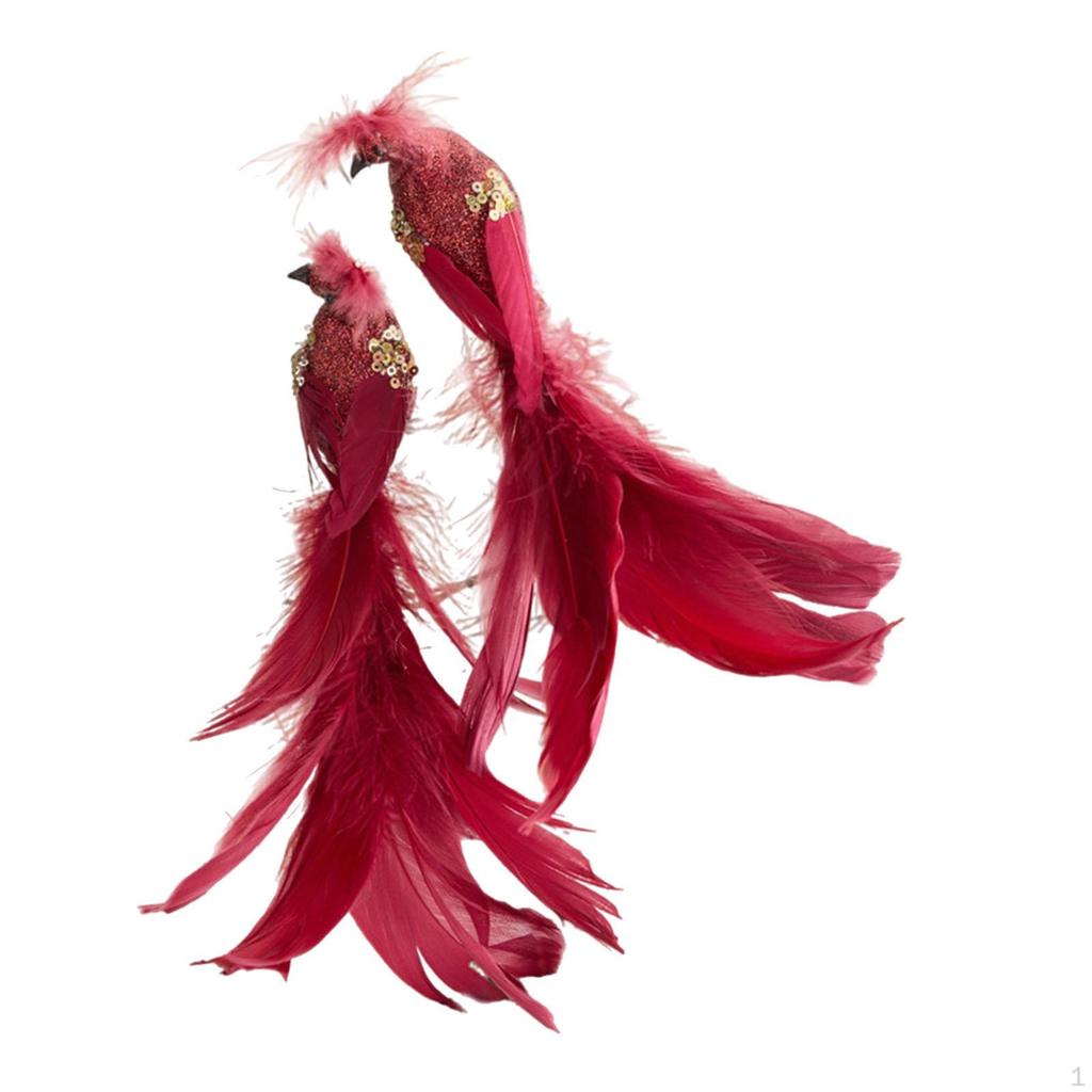 2 Artificial Bird Decorations, Ornaments, Feather Figures, Sculptures Made of Foam with