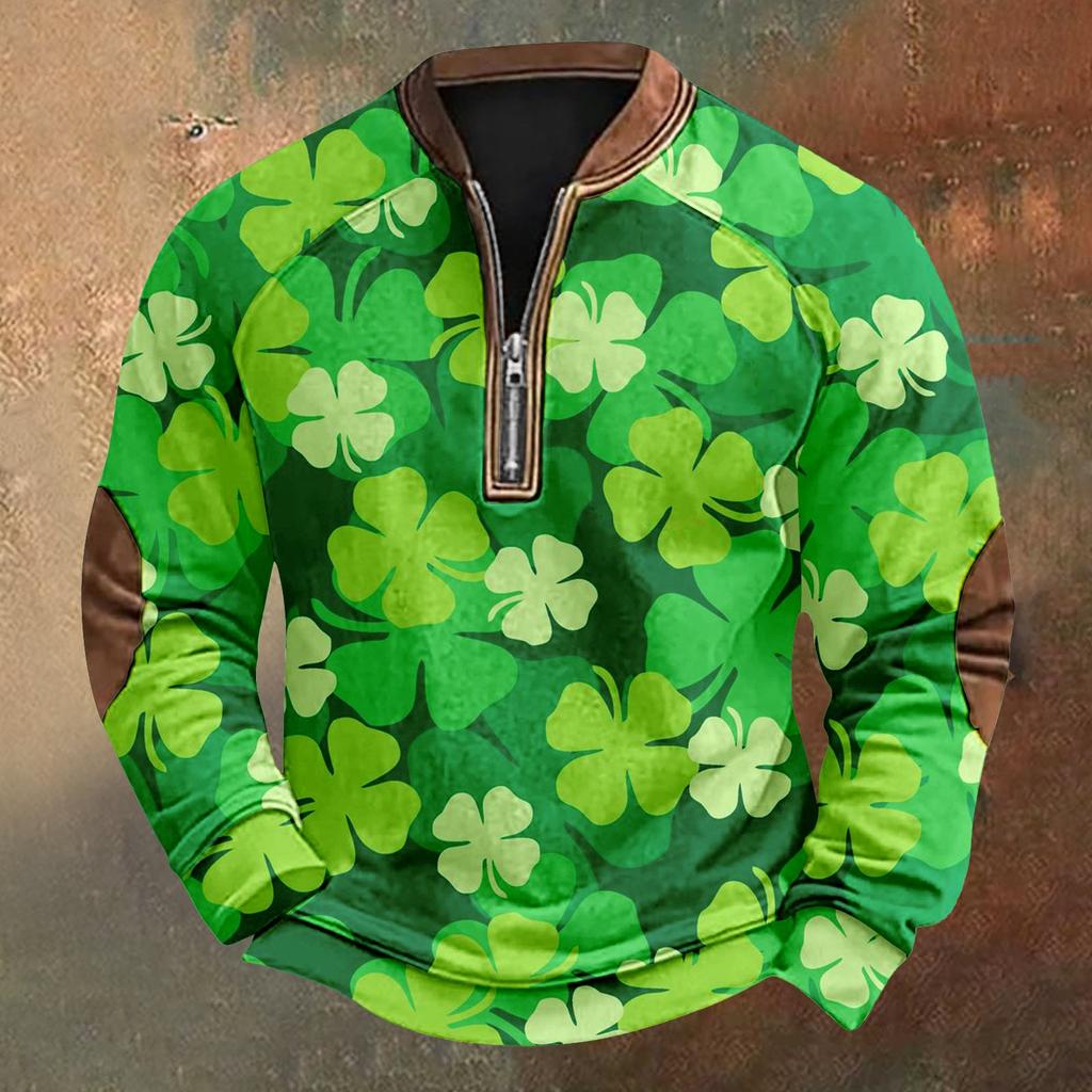 Men's St. Patrick's Day Vintage Casual Zip Sweatshirt Outdoor Casual Top