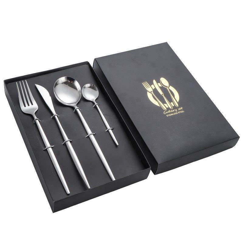 Подарочный набор из 4 предметов: нож в стиле вестерн из нержавеющей стали, вилка, ложка и нож для стейка