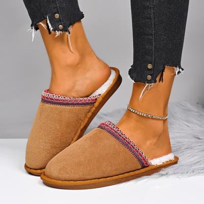 Женские тапочки Ретро Пушистые тапочки на платформе Удобные Нескользящие Домашние туфли Женские Зимние Теплые Сандалии Шлепанцы Женские