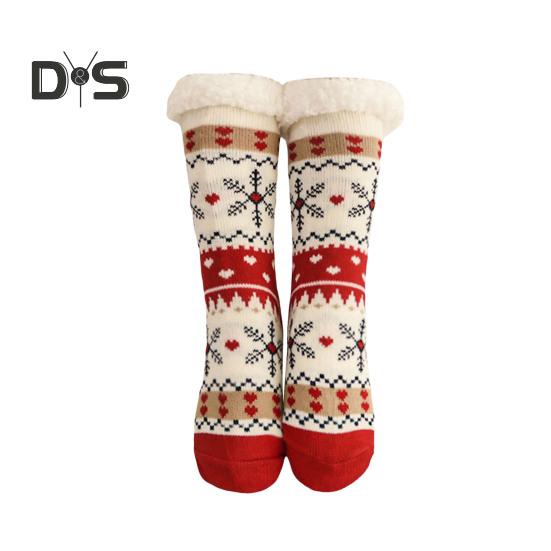 1 Pair Winter Floor Socks Thickened Fuzzy Plush Warmth Retention Christmas Elk Snowflake Print Leg Warmer Silicone Bottom Fall Winter Floor Socks