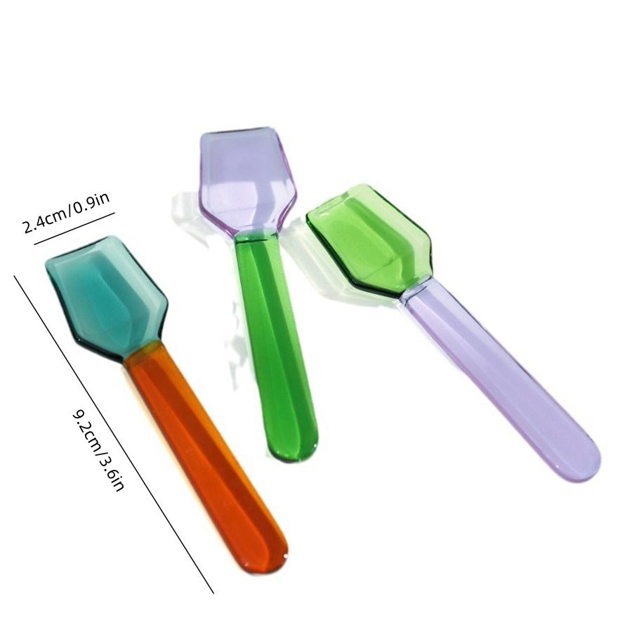 Colorful Glass Spoon Set 3 Pieces Heat Resistant Coffee Spoon Dessert Ice Cream Salad Handled Spoon Coffee Soup Stirring Spoon
