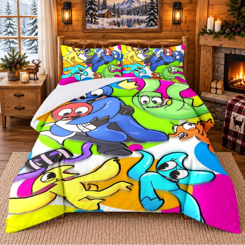 Rainbow Friends Pattern Bedding 3Pcs Set Bed Sheet And Pillowcases For Indoor Bedroom
