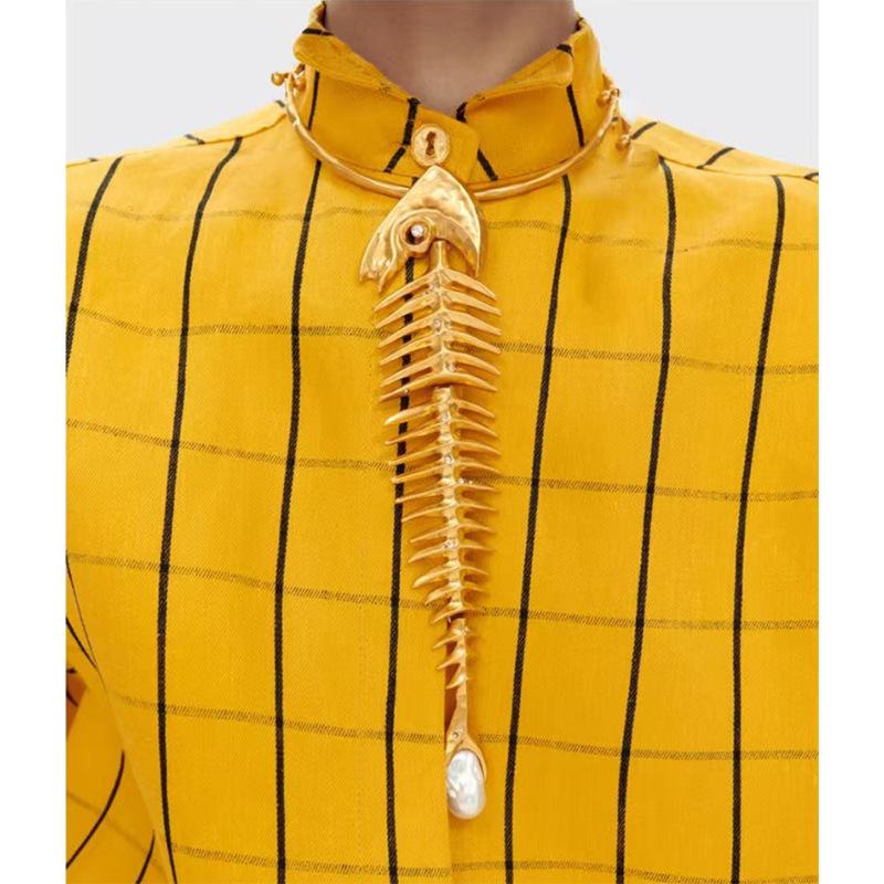 Novelty Design Alloy Big Fish Bone Pendant Choker Necklace For Women Exaggerated Necklace Jewelry Accessories Gift