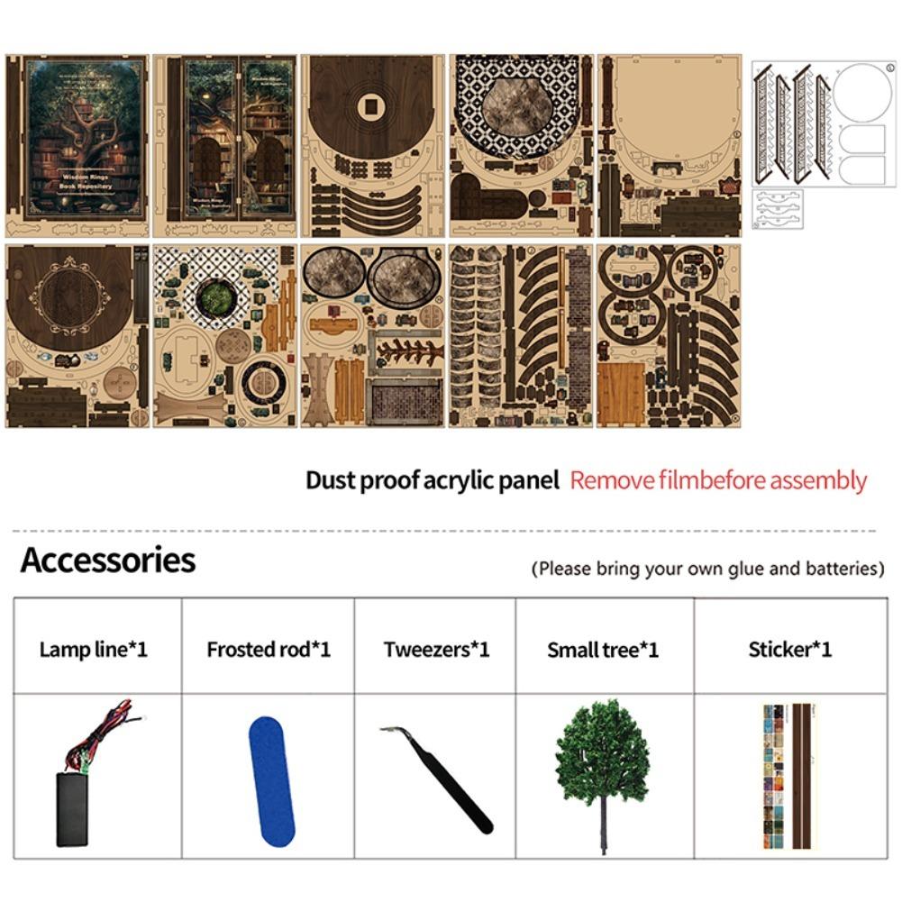 DIY Wooden Book Nook Figurines Miniatures Wisdom Rings Book Repository Bookend Home Decor Crafts For Friends Birthday Gifts