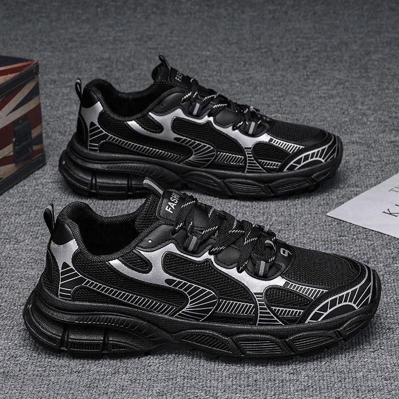 Новый стиль мужской обуви на лето Дышащая сетчатая спортивная обувь для мужчин Модная универсальная толстая подошва Нескользящая повседневная беговая обувь Обувь для папы
