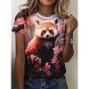 Футболка с милым принтом «Животные» для женщин, мягкая ткань, круглый вырез, трикотажная ткань стретч
