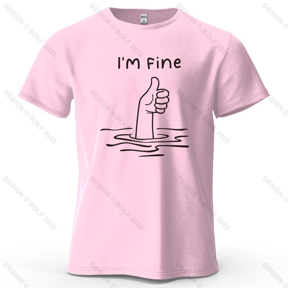 I'm Fine Funny Printed Men's T-shirt Oversized Simple Cartoon Graphic T-shirt for Women Tops T-shirt Streetwear