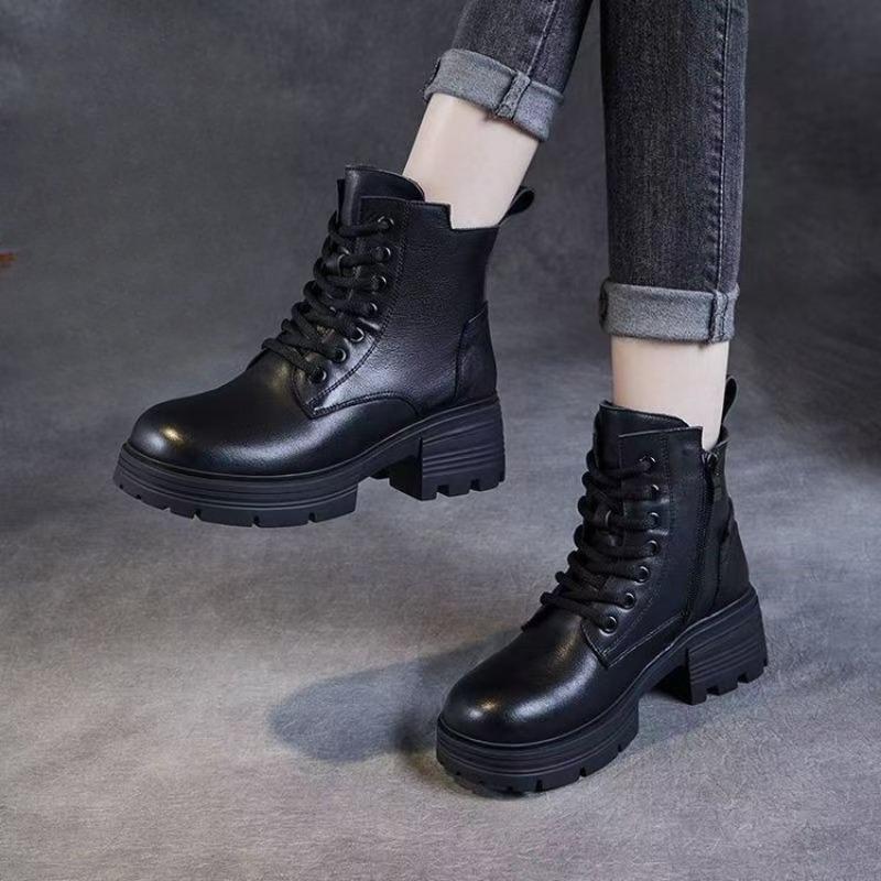 Новые женские ботинки Мартин, Ретро ботильоны из мягкой кожи, Ботинки на толстой подошве с флисом, увеличивающие рост