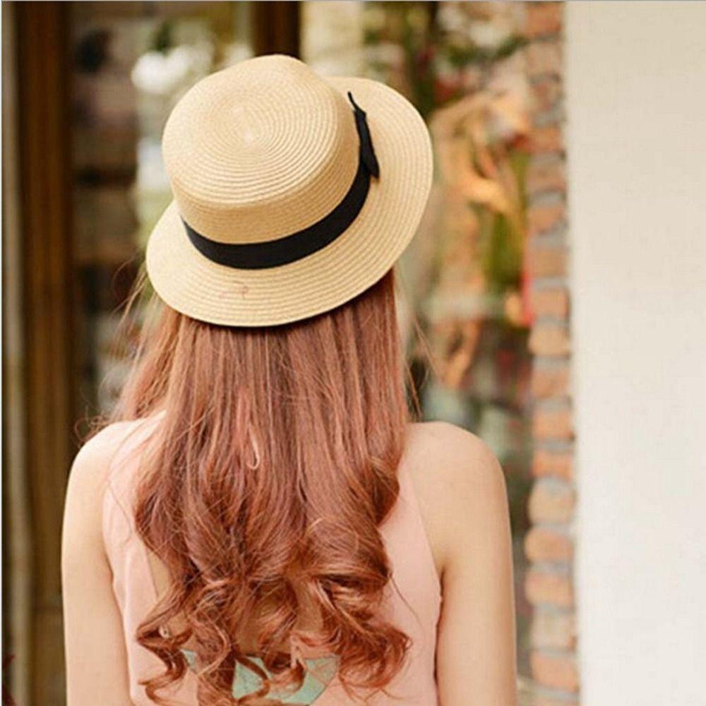 Путешествующая женская шляпа с бантом, плоская шляпа ручной работы, пляжная кепка, солнцезащитный цилиндр, солнцезащитная шляпа, плетеная соломенная шляпа