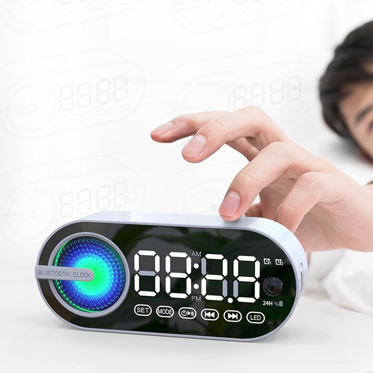 Мини Зеркальный Будильник Bluetooth-Колонка с TF-слотом, Цветные Огни, Мощный Бас, FM, Портативная Подарочная Колонка.