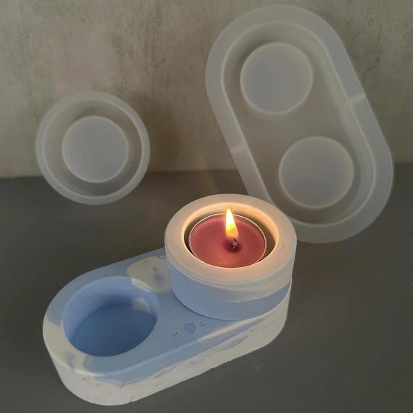 Round Candle Holder Silicone Mold Cement Candlestick Mould DIY Plaster Epoxy Resin Handicraft Molds Home Dinner Decor