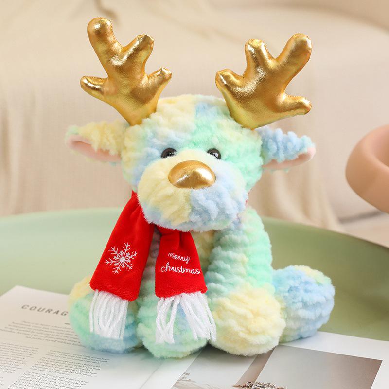 Праздничная плюшевая кукла-олень с рождественским шарфом - Новогоднее украшение Олень