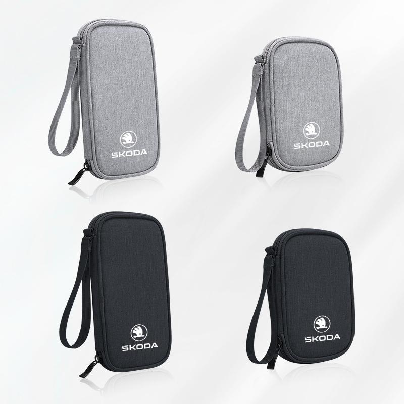 xjfam2 Car Cable Drive Earphone Charger Protable Storage Bag For New Skoda Octavia Kodiaq Fabia Superb Karoq Yeti Rapid Mk3 Vrs Kamiq