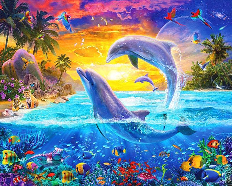 5D DIY алмазная живопись дельфины пейзаж Алмазная вышивка крестиком морские животные фотографии из стразов мозаика домашний декор