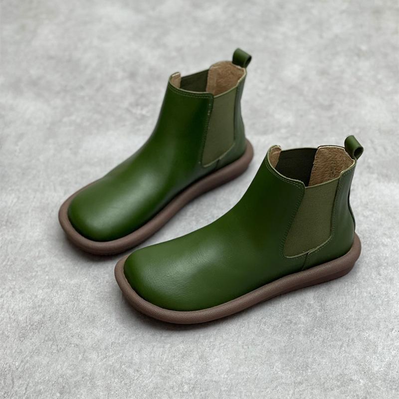 Johnature Короткие сапоги из натуральной кожи с круглым носком, повседневные однотонные универсальные женские ботинки на мягкой подошве на плоской подошве