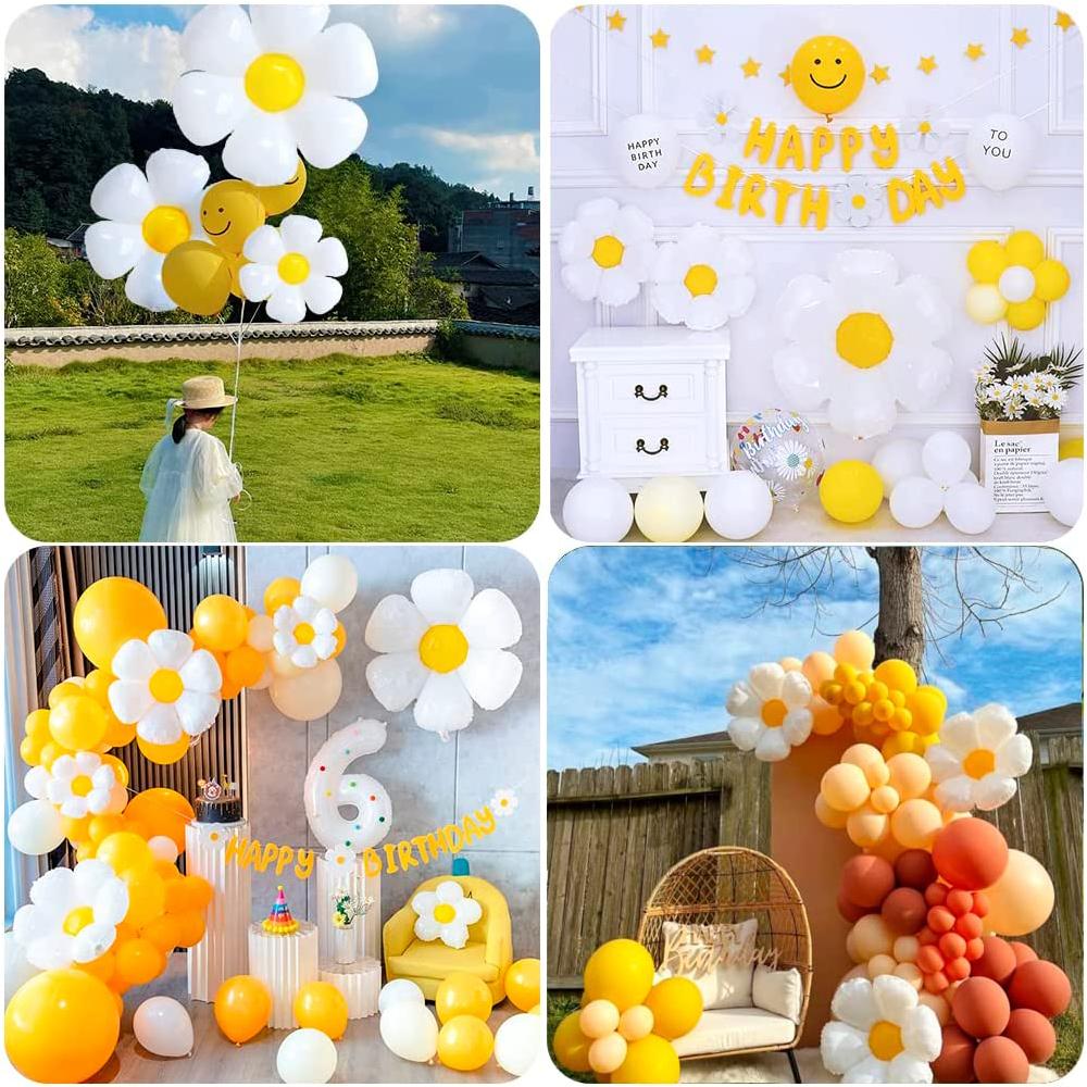 Daisy Balloons Huge White Flower Daisy Foil Mylar Balloons Boho Decorations