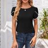 Футболка для женщин с коротким рукавом, трикотажная лоскутная кружевная однотонная весенняя блузка