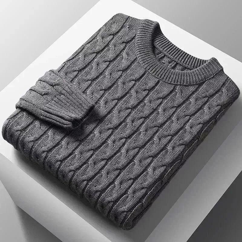 Очень толстый зимний шерстяной мужской свитер - Толстая вязка, круглый вырез
