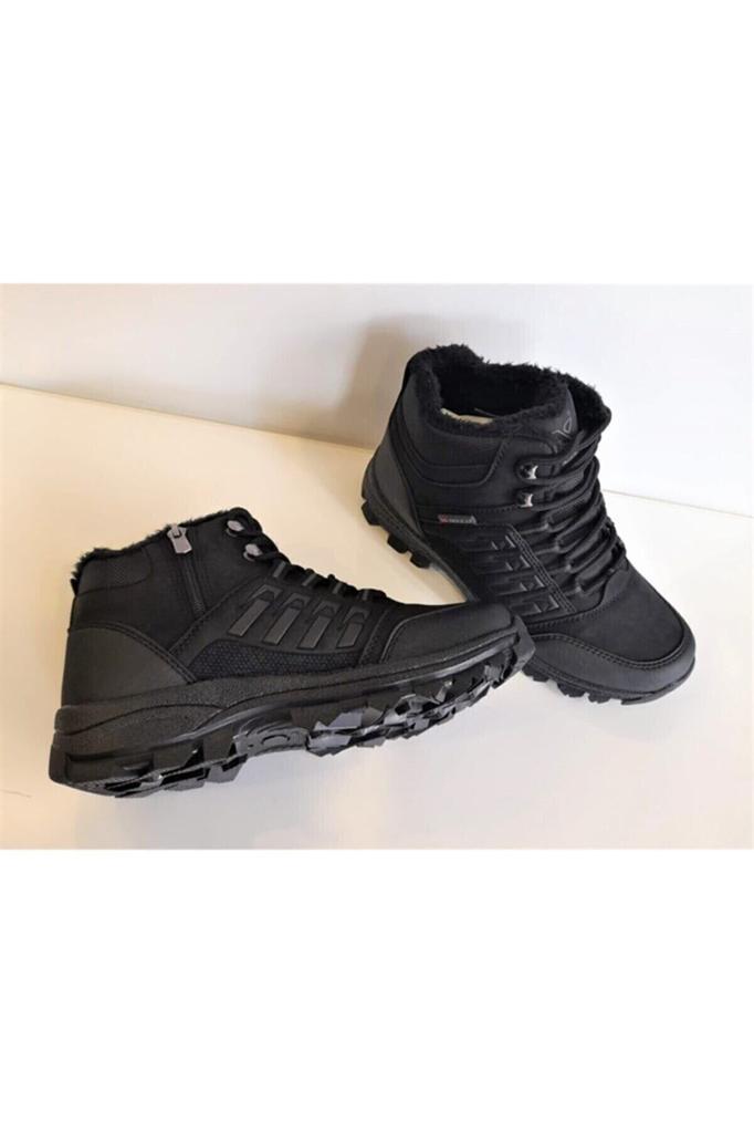 Men's Fashion Woolen Thick Heeled Booties Black Winter Short Boots Shoes