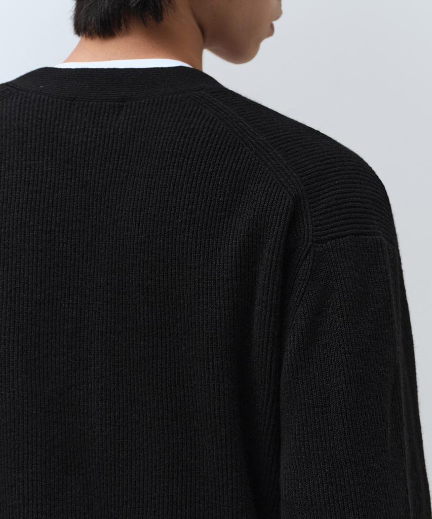 Musinsa Standard [Victoria Wool] Минималистичный кардиган с V-образным вырезом в рубчик [Черный]