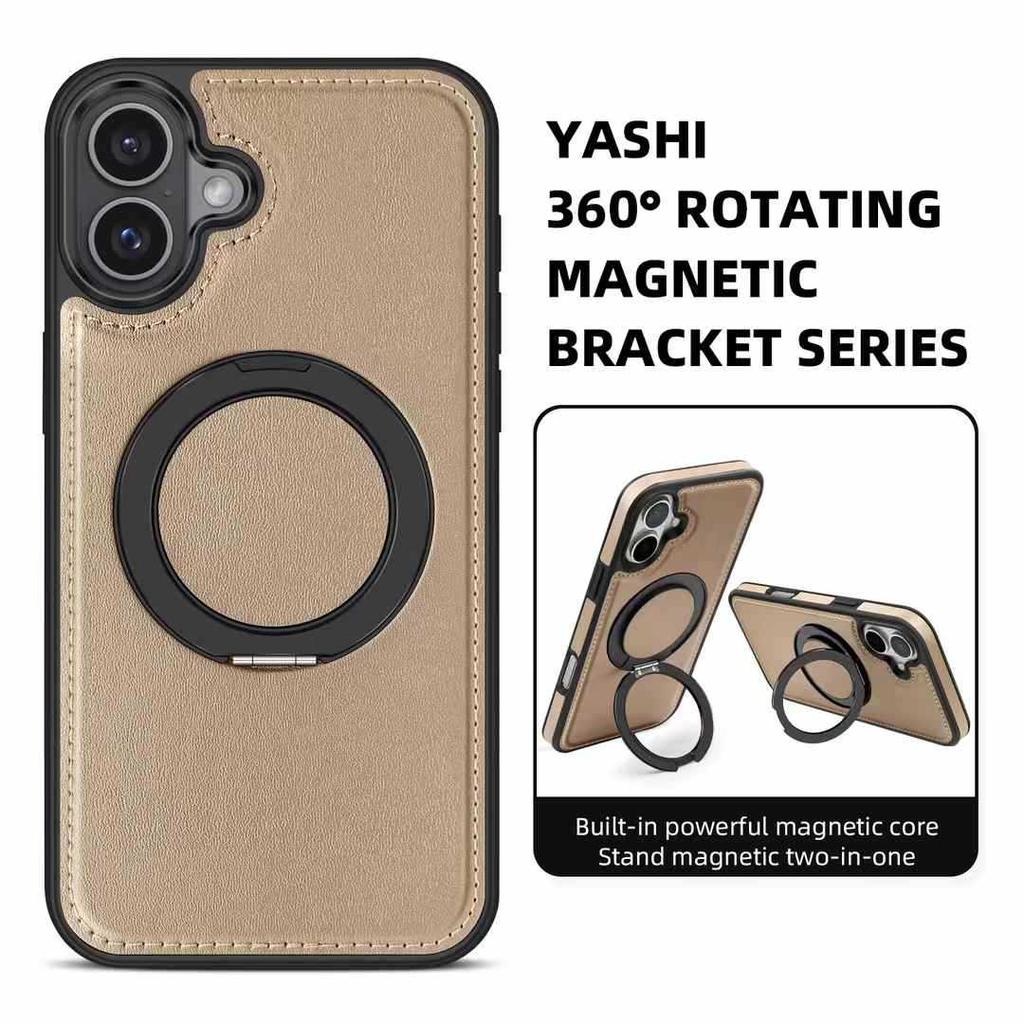 Магнитный держатель Yashi 360 с вращением, кожаный чехол, подходит для iPhone16E, премиальный кожаный деловой чехол для телефона Apple 15.