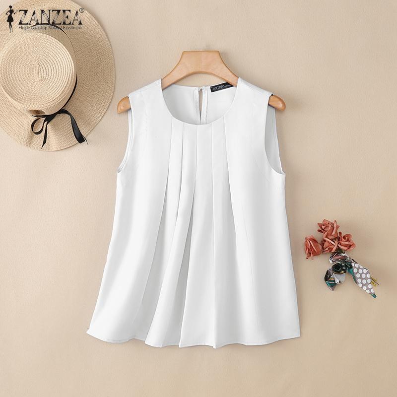 ZANZEA Женские повседневные летние майки без рукавов с круглым вырезом