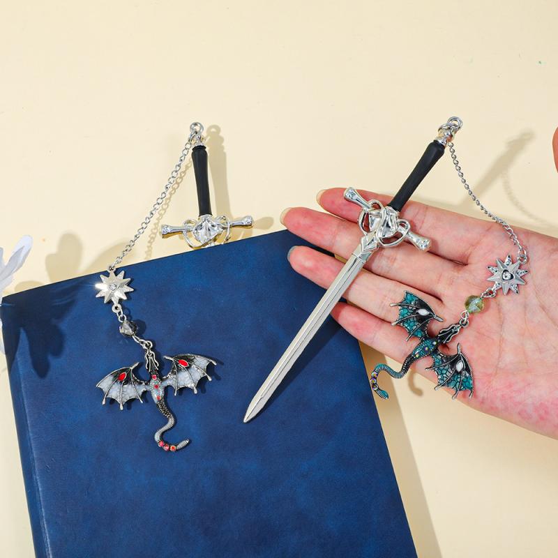 Модель оружия в форме меча, металлическая закладка с подвеской в виде двукрылого дракона, аксессуары для чтения для книголюбов, подарок на день рождения