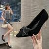 2024 Весна и осень Новые женские туфли с неглубоким носком, банты, стразы, сексуальные свадебные туфли на шпильках, высокие каблуки, однотонные