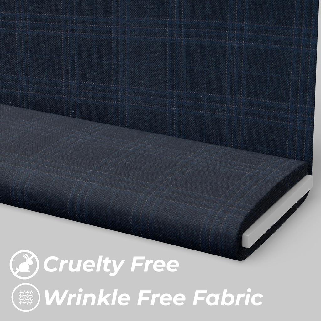 Unstitched Blue Plaid Three Piece Suit - 70% Viscose,30% Polyester