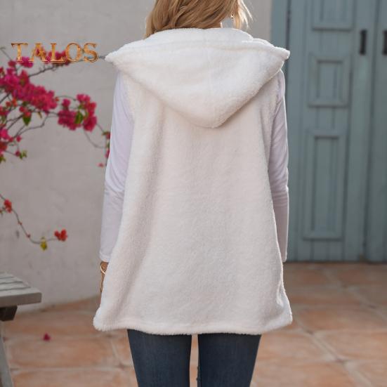 Женский зимний жилет с капюшоном, кардиган средней длины, жилет из искусственного меха, однотонное толстое теплое пальто без рукавов для повседневной носки на открытом воздухе