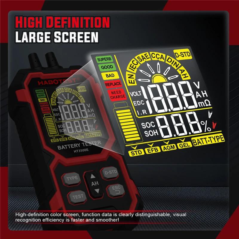 HT3500E 12V 24V Battery Tester Color Screen Car Lithium Battery Test Lead Acid Battery Analyzer Internal Resistance Tester