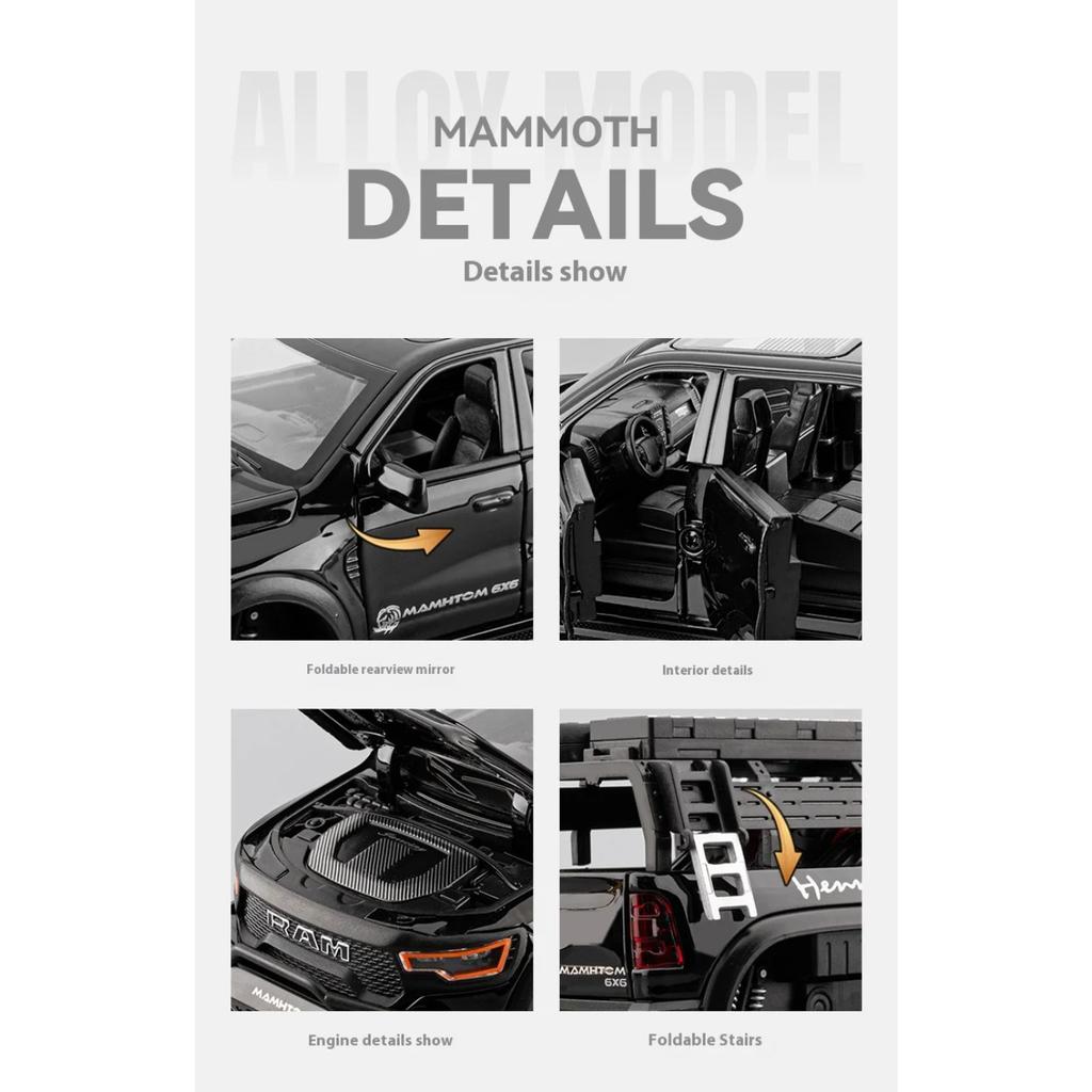1/24 Сплав Литой Под Давлением Модель Грузовика Dodge Mammoth Симуляция Звука и Света Детская Игрушечная Машинка Подарок на День Рождения Мальчика Коллекция Украшений