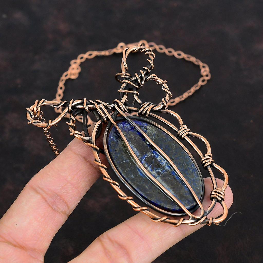 Ожерелье из лазурита, ожерелье из медной проволоки с драгоценными камнями, ювелирные изделия ручной работы, регулируемое ожерелье из медной проволоки, ювелирные изделия в подарок маме