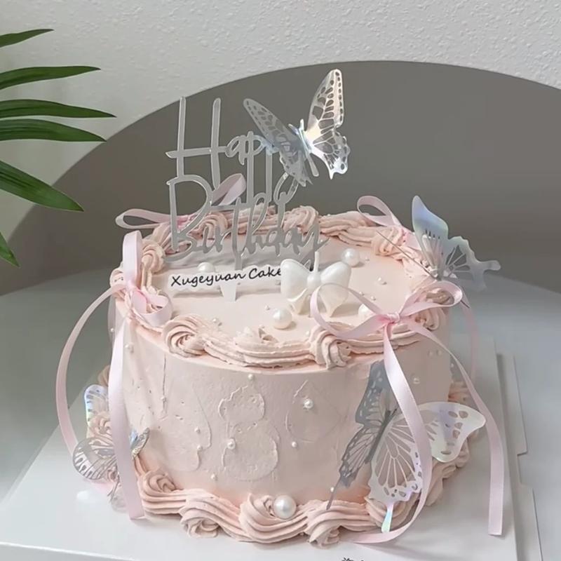 Simulation Ballet Ribbon Candlestick Butterfly Heart-shaped Flower Birthday Cake Model Window Sample Display Photography Props