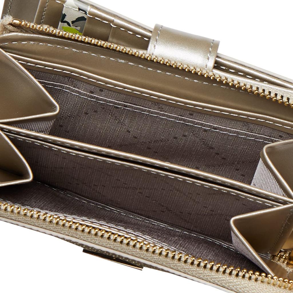 И кошелек-бифолд на молнии Отечественная коровья кожа Тиснение под ящерицу Логотип-брошь в комплекте Глянцевый Хранение карт Компактный PDLWCDS3 Золотой [Pinky Diane] L-образный