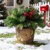 18 Inch Lighted Artificial Christmas Urn Filler Pre-lit Xmas Pine Tree with Cones Red Berries Small Christmas Tree with Tripod Stake for Porch Yard