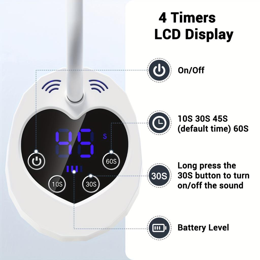 UV LED Nail Light Smart Sensor with 3 Timers Rechargeable Mini Wireless Flash Curing Nail Light Professional Gooseneck UV Light