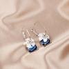 Sapphire Crystal Camellia Earrings: Long, Elegant 925 Silver with Diamond Accents