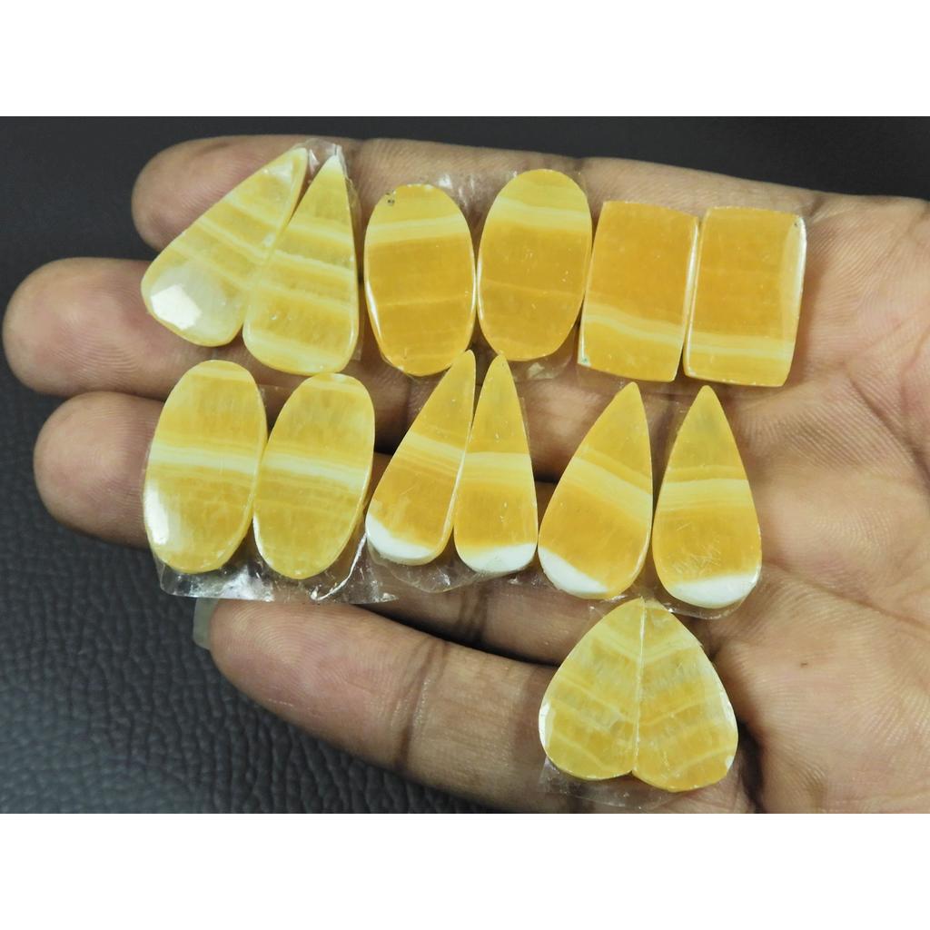Natural Yellow Lace Agate Matched Pair Mix Cabochon Gemstone 7 Pair Lot C-3988