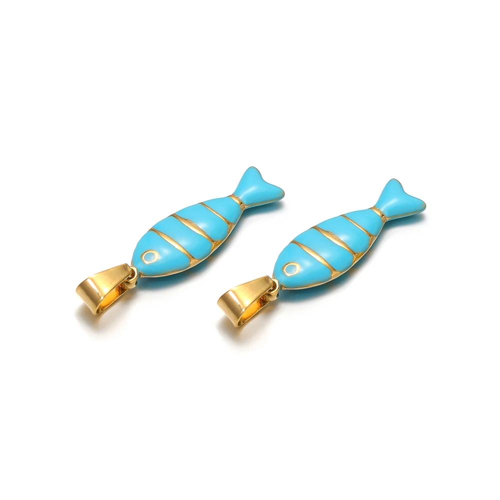 5pcs Stainless Steel Enamel Fish Bracelet Making Necklace Pendants Charms for DIY Jewelry Findings Handmade Crafts Accessories